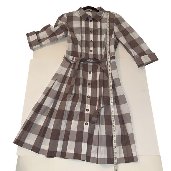 Boden Plaid Brown & White Checked Shirt Dress Button Down Long Sleeve Belted 4 - Picture 11 of 15